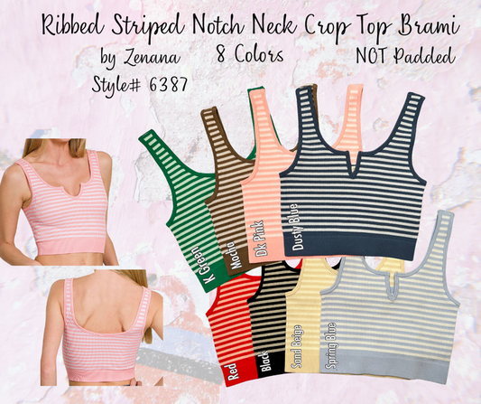 Ribbed Striped Notch Neckline Crop Top Bralette Brami Tank by Zenana 6387