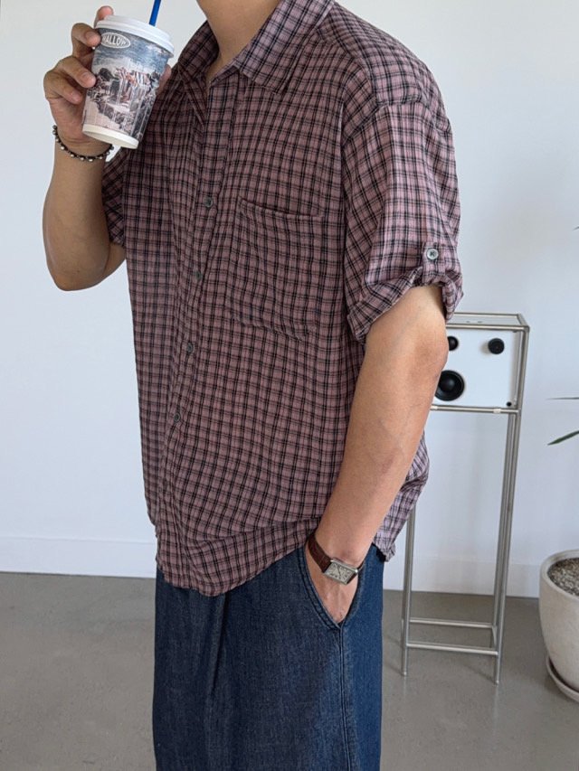 Roll-Up Toy Check Half Shirt