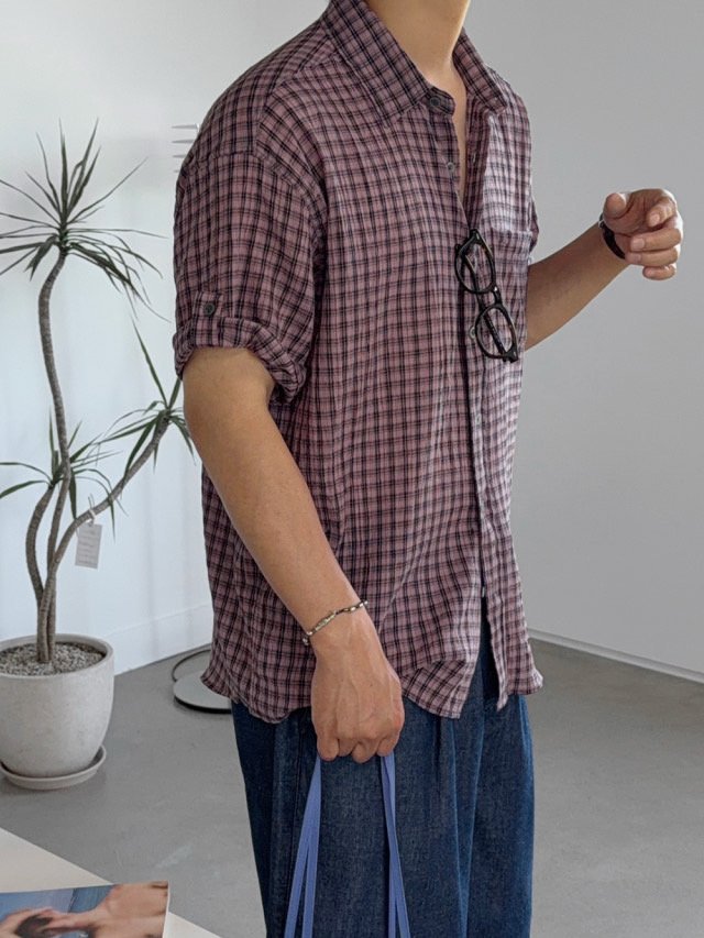Roll-Up Toy Check Half Shirt
