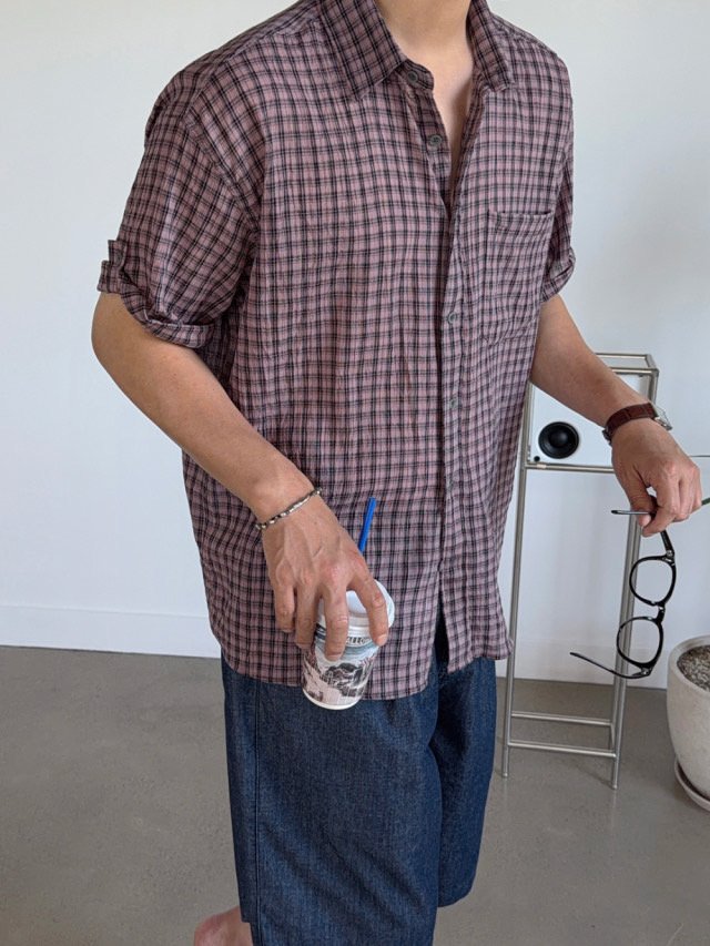 Roll-Up Toy Check Half Shirt