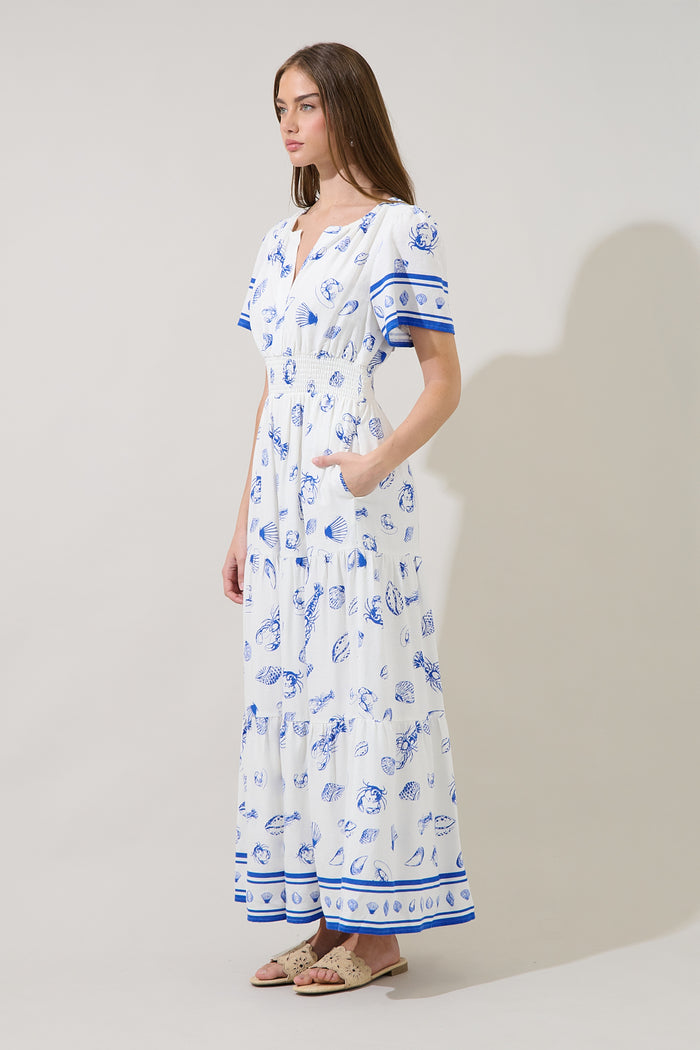 Rony Smocked Maxi Dress Sea Tale