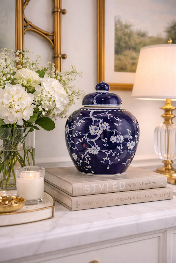 Round NAVY CHERRY BLOSSOM Jar by The Enchanted Home
