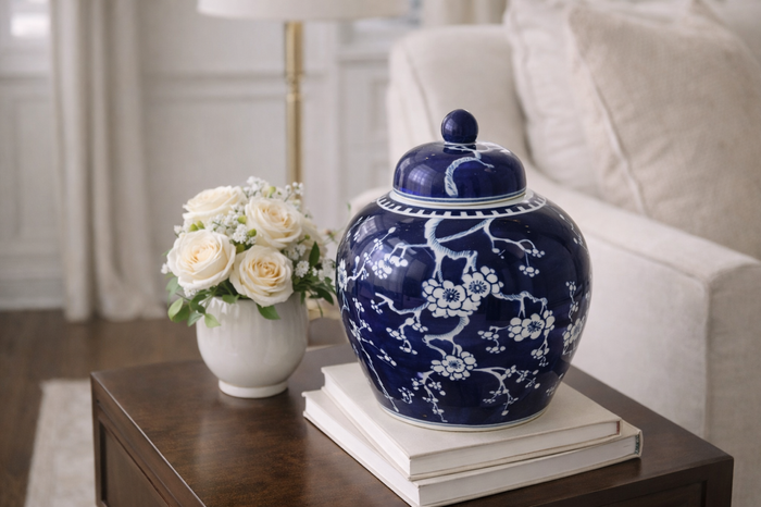 Round NAVY CHERRY BLOSSOM Jar by The Enchanted Home