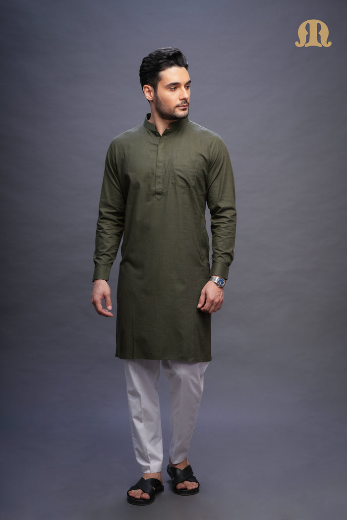 Rusal Stripe Kurta Green Set Men