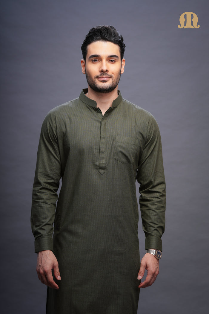 Rusal Stripe Kurta Green Set Men
