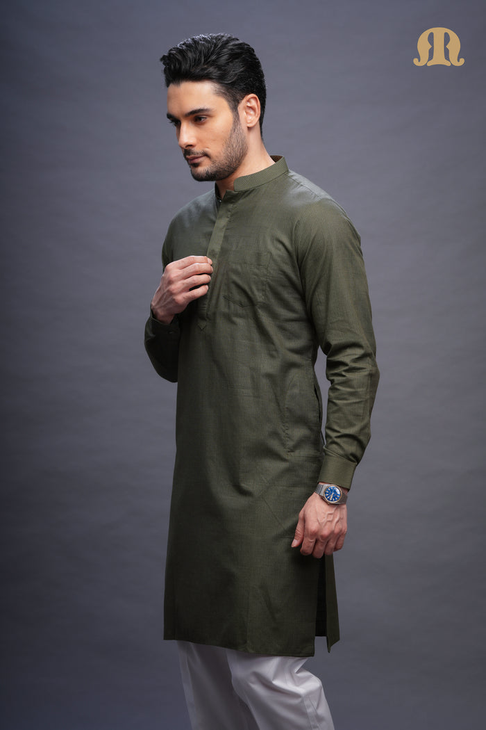 Rusal Stripe Kurta Green Set Men