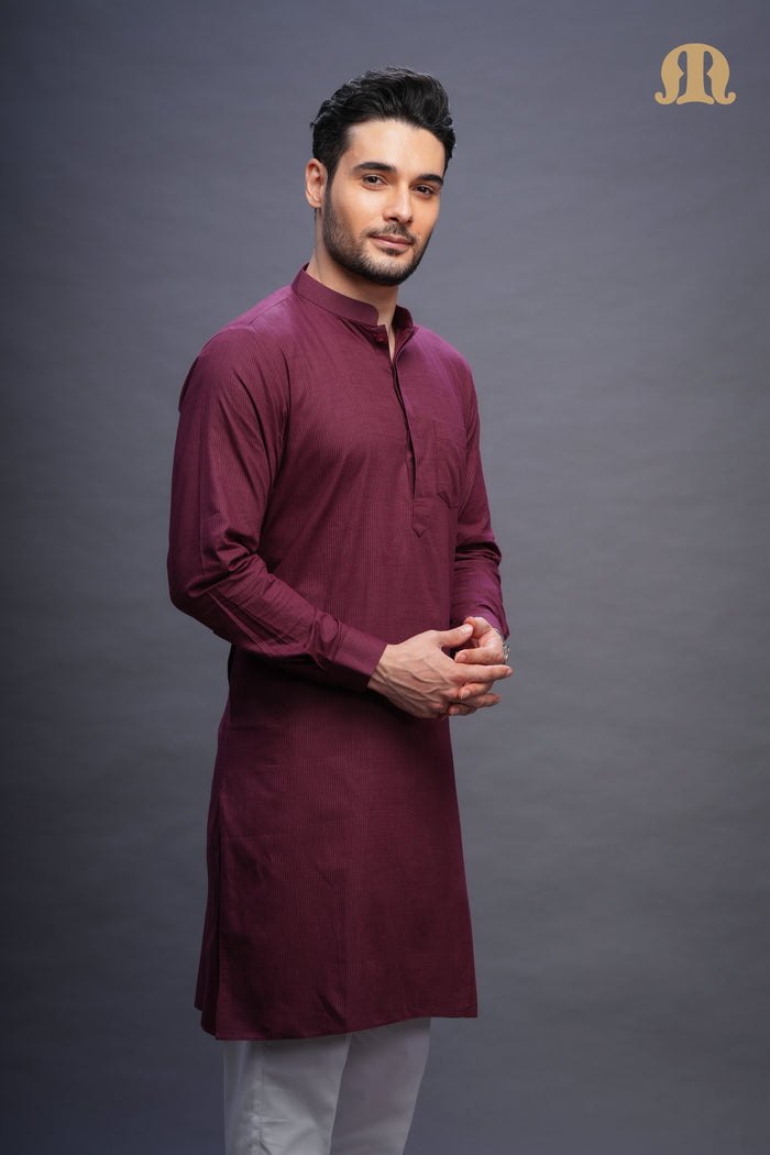 Rusal Stripe Kurta Maroon Set Men