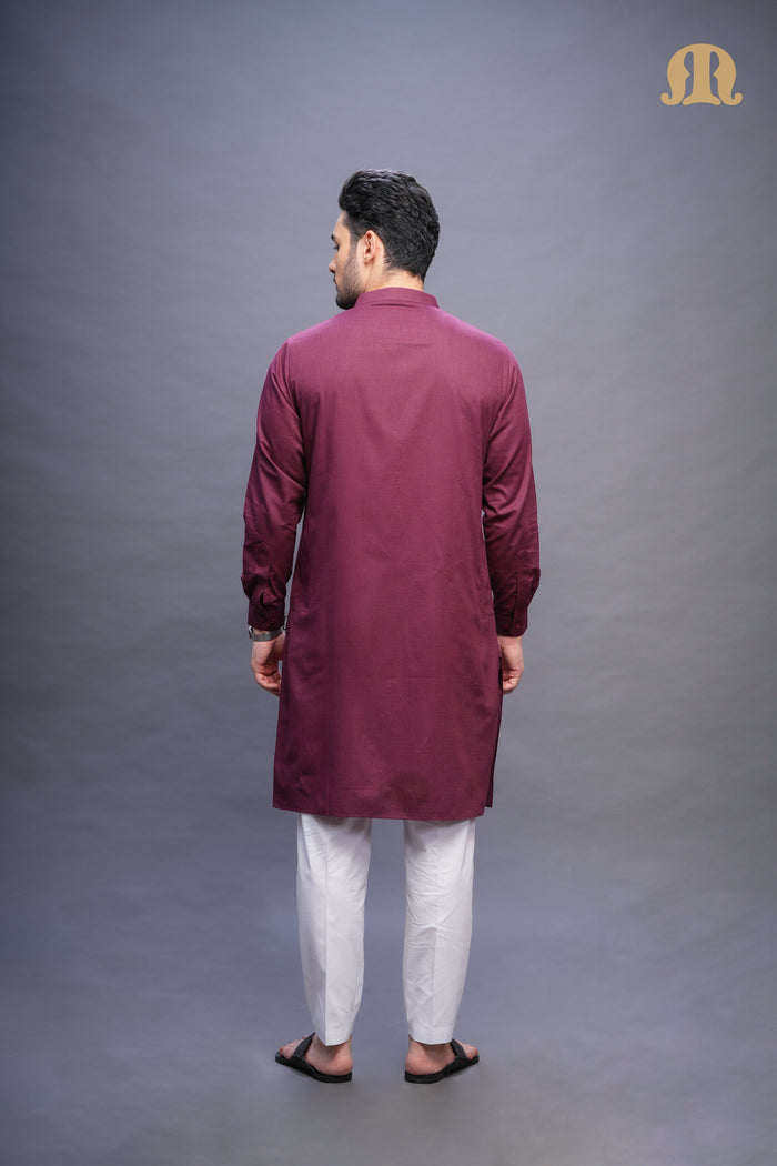 Rusal Stripe Kurta Maroon Set Men