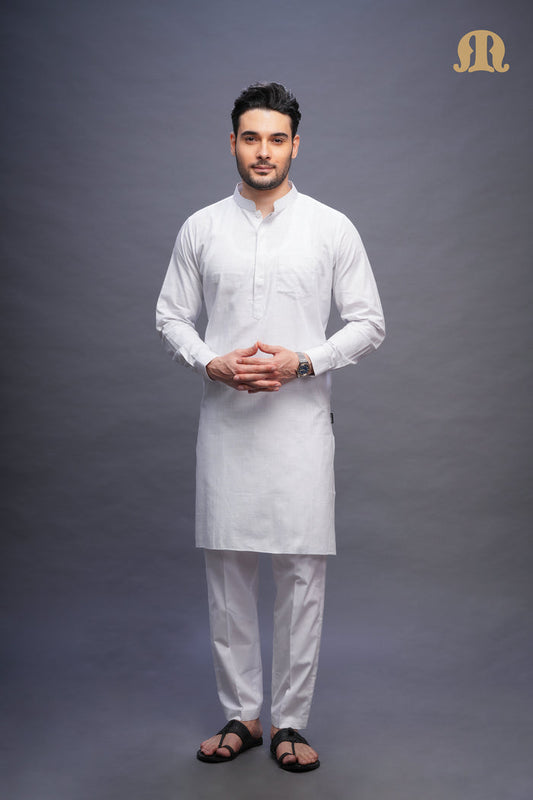 Rusal Stripe Kurta White Set Men