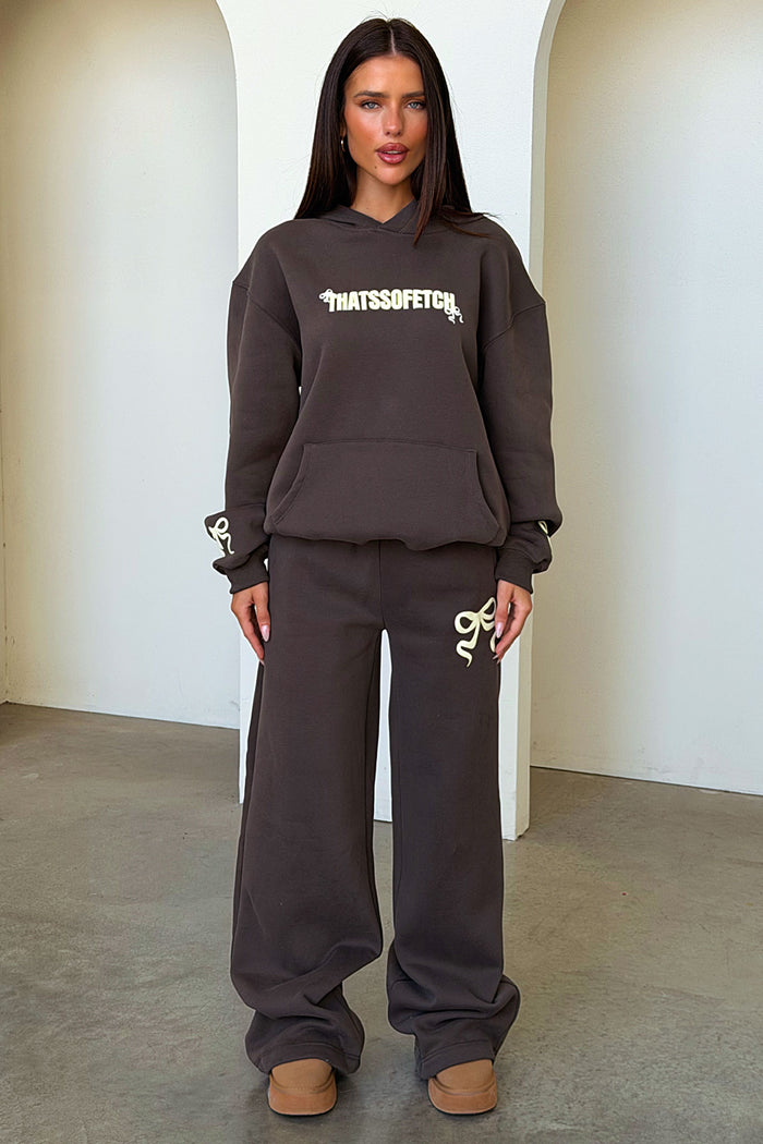 Sadie Bow Wide Leg Sweatpants - Charcoal