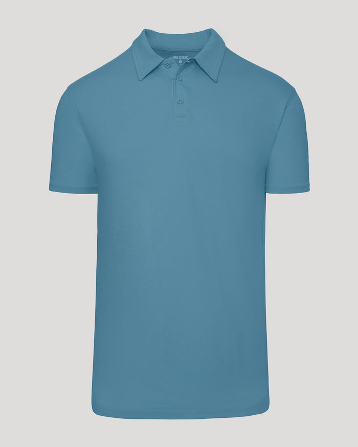 Sapphire Short Sleeve Tall Polo, light-blue, classic collar, three-button placket.
