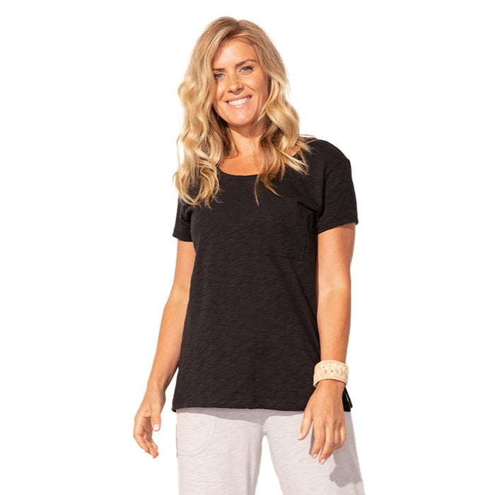 Scoop Neck Pocket Tee in Black - 10009-BK - Size XS Only!