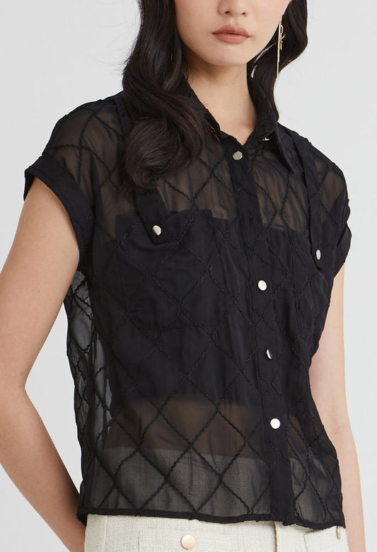 Sheer Diamond Collared Shirt