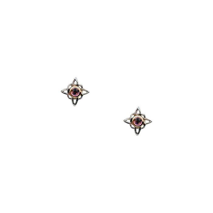 Silver And 10k Gold Celestial Stud Earrings - Amethyst