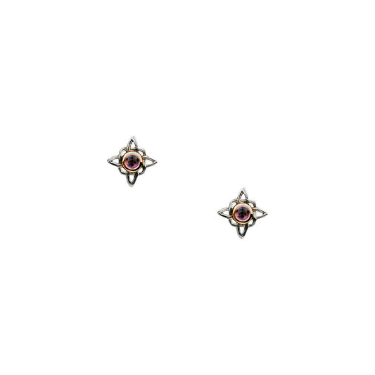 Silver And 10k Gold Celestial Stud Earrings - Amethyst