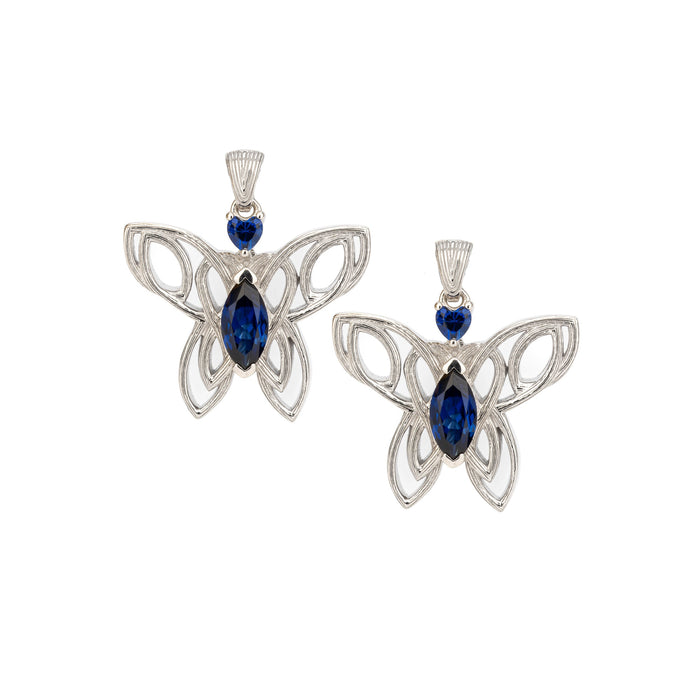Silver and Lab Grown Blue Sapphire Butterfly Drop Post Alchemy Earrings