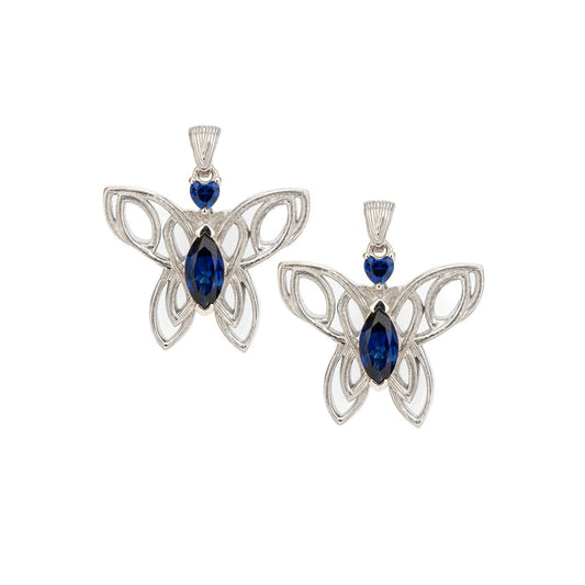 Silver and Lab Grown Blue Sapphire Butterfly Drop Post Alchemy Earrings