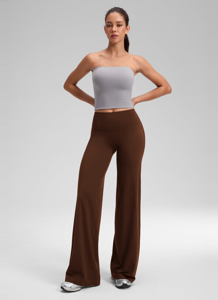 CRZ YOGA Women's Softretch Workout No Front Seam Wide Leg Pant 30" Lava Brown