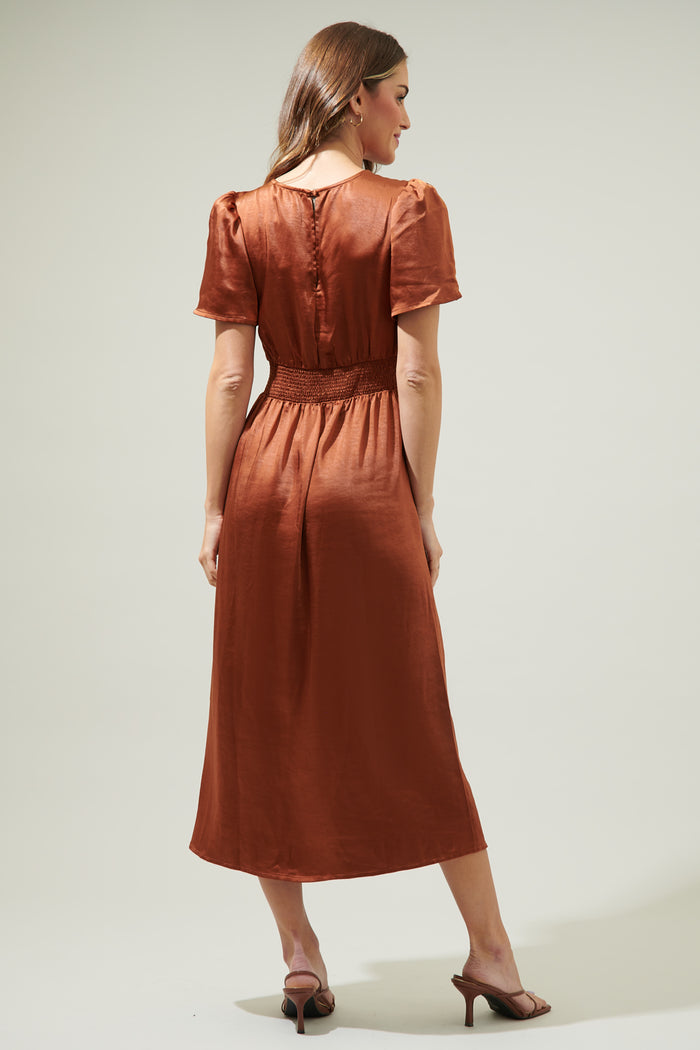 Spice Satin Bloom Midi Dress