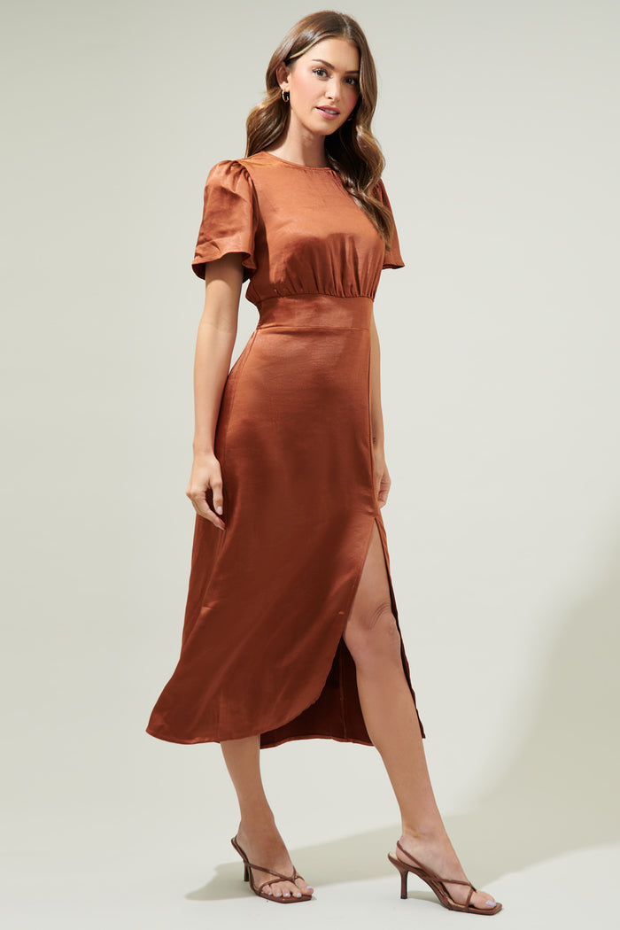 Spice Satin Bloom Midi Dress