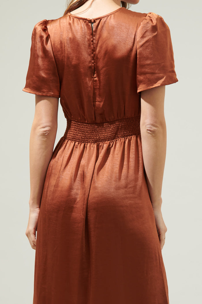 Spice Satin Bloom Midi Dress