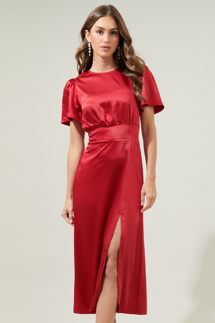 Spice Satin Bloom Midi Dress