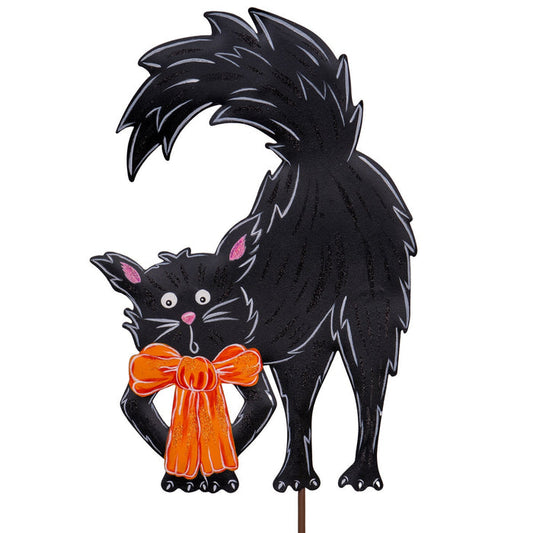 black halloween cat with orange bow round top collection