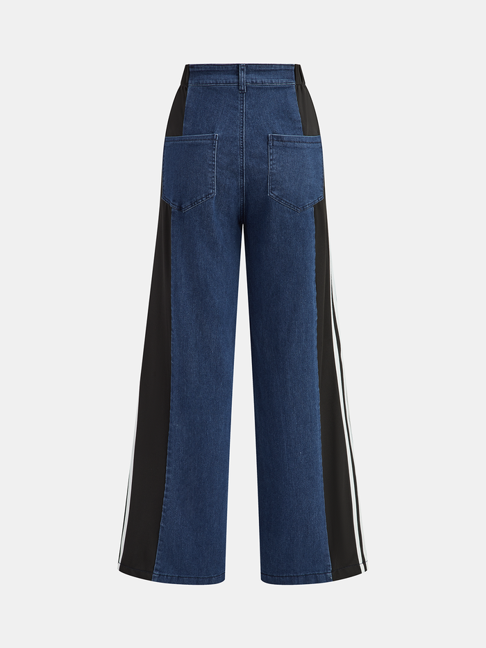 Striped Side Panel Mid-Waist Jeans