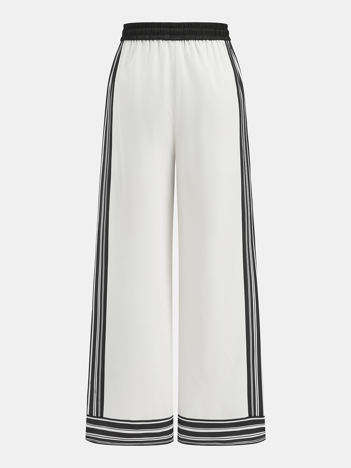 Striped Trim Drawstring Wide-Leg Pants