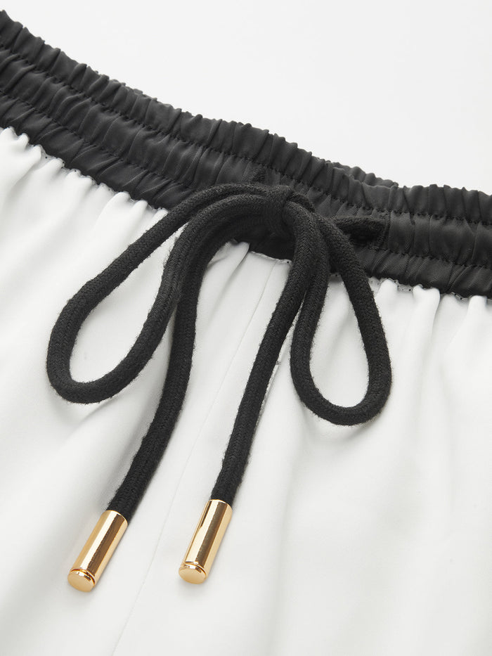 Striped Trim Drawstring Wide-Leg Pants