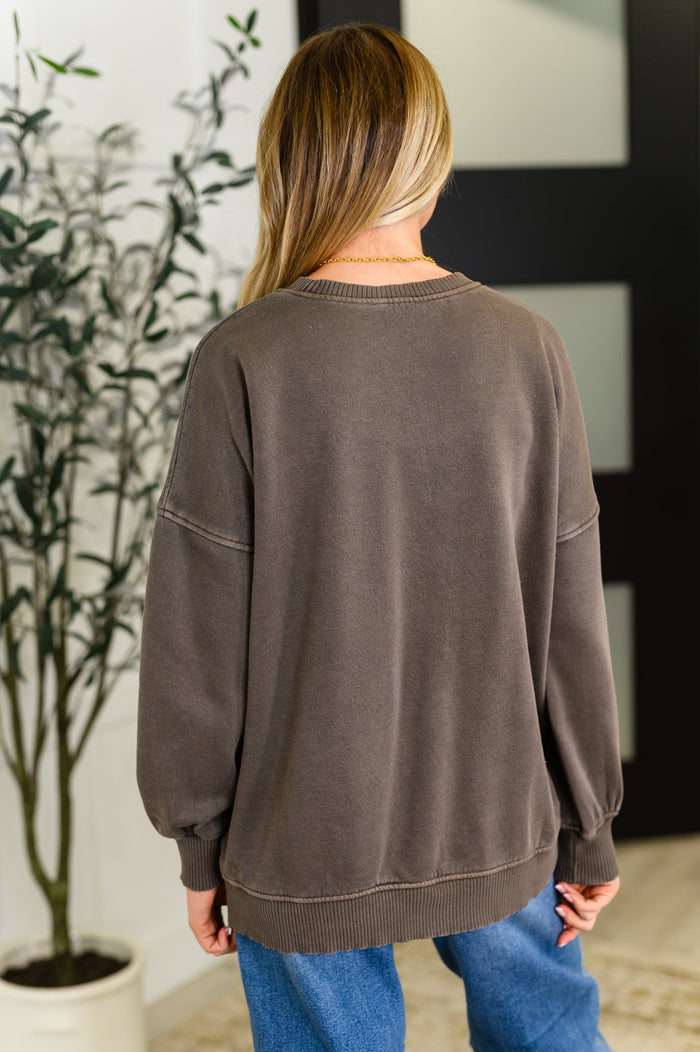 Talk Cozy to Me Stepped Hem Pullover in Brown
