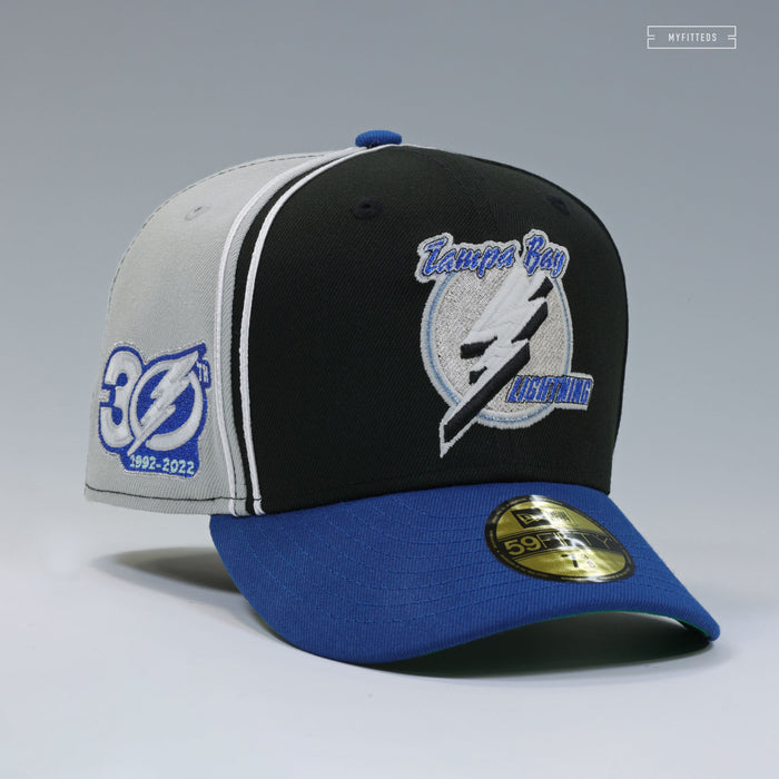 TAMPA BAY LIGHTNING 30TH ANNIVERSARY REVERSE RETRO DIAGONAL BLOCK NEW ERA FITTED CAP