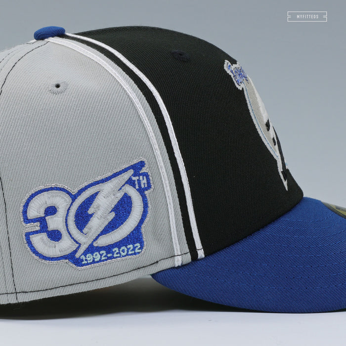 TAMPA BAY LIGHTNING 30TH ANNIVERSARY REVERSE RETRO DIAGONAL BLOCK NEW ERA FITTED CAP