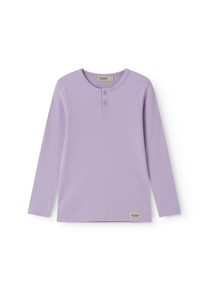 Lilac ribbed t-shirt for children with a stand-up collar