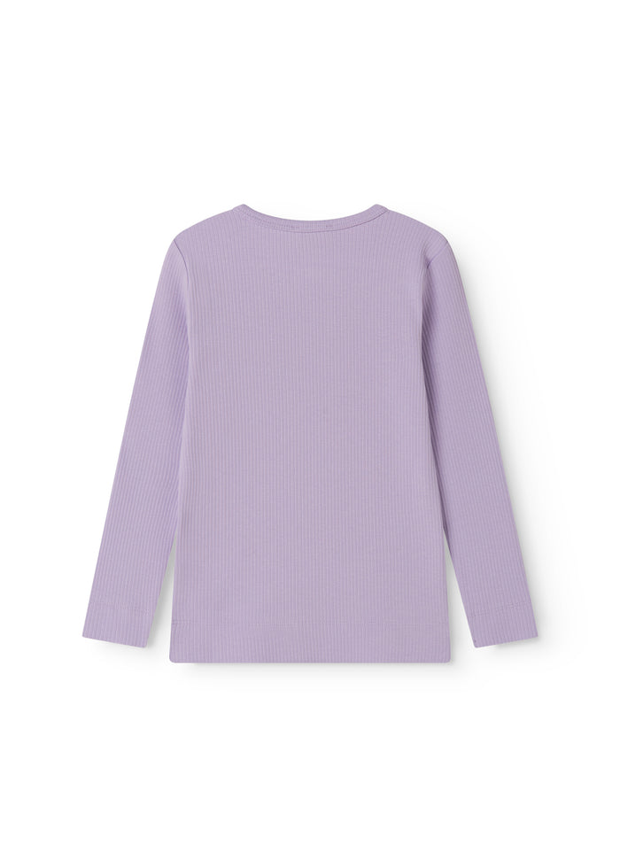 Lilac ribbed t-shirt for children with a stand-up collar