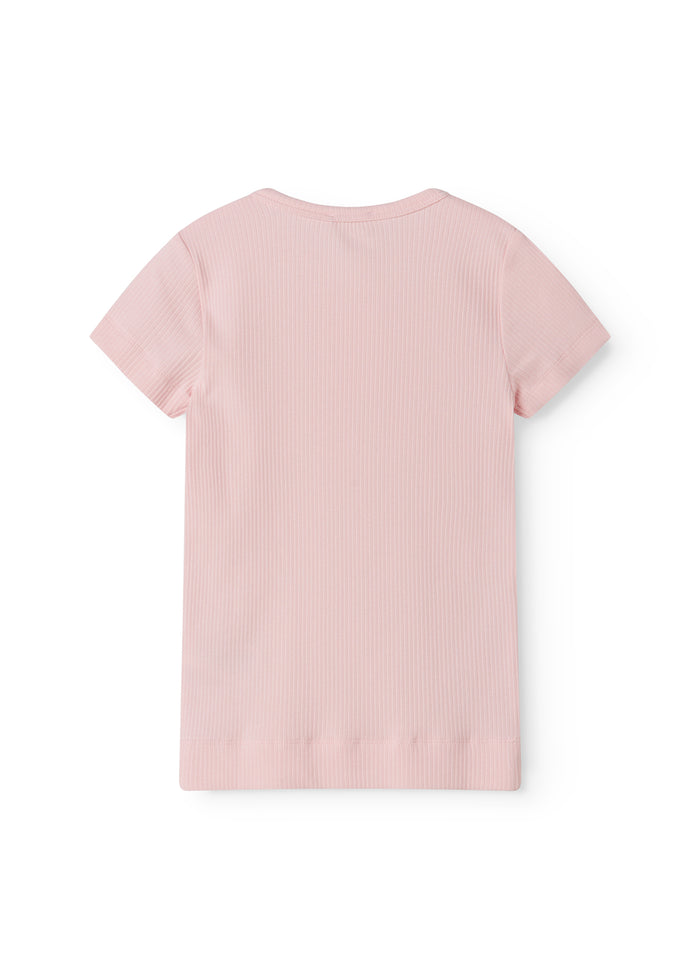 Short sleeve bright red modal t-shirt for children with button-up closure.