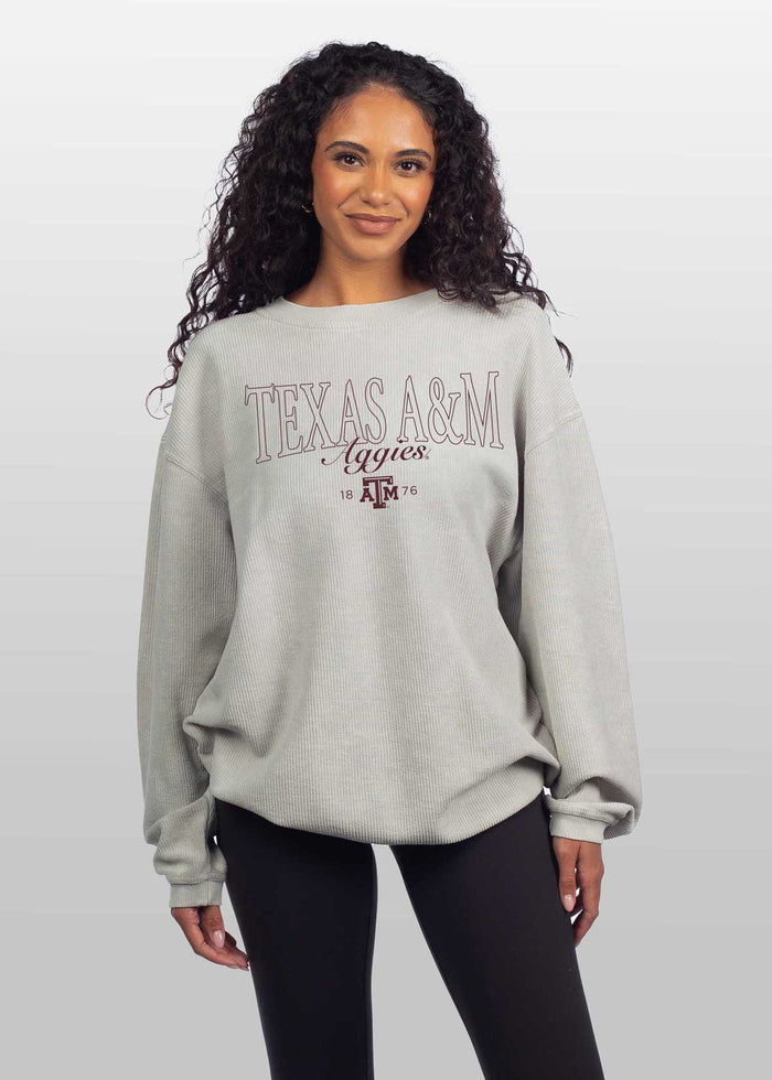 Texas A&M Aggies Unisex Steel Oversized Premium cotton corded fleece Sweatshirt with Super soft hand feel, vintage wash and ribbed crew neckline, cuffs, and hemline
