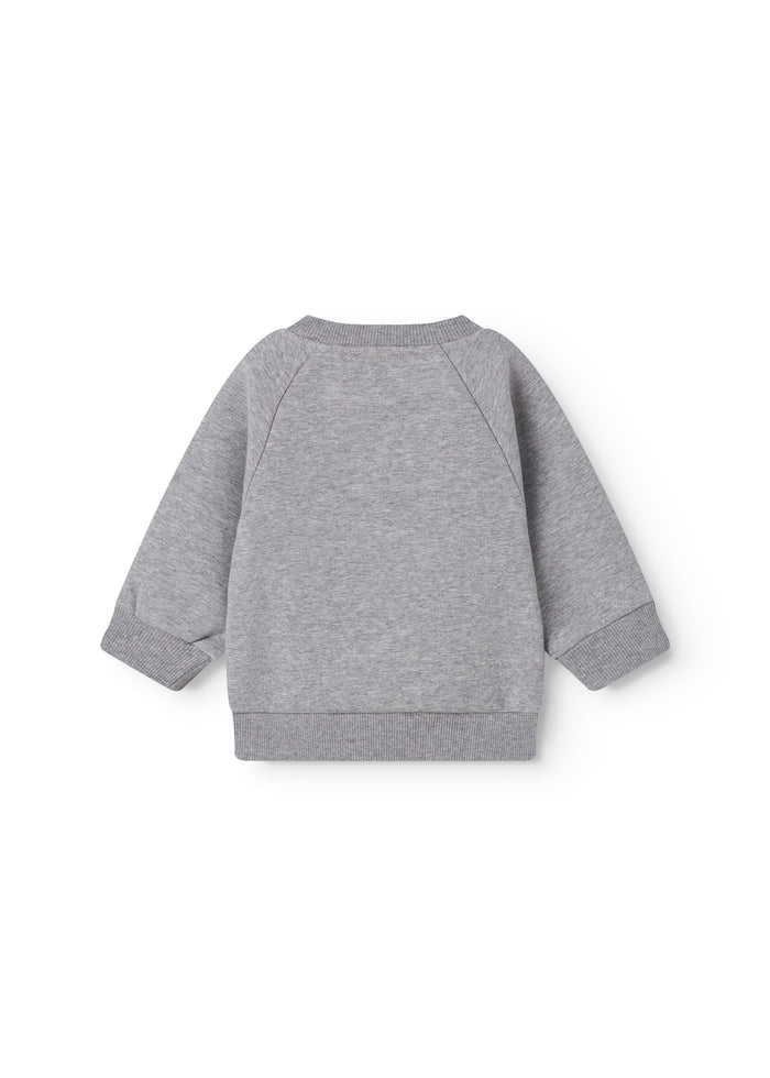 Gray baby sweatshirt with rosa MarMar logo.