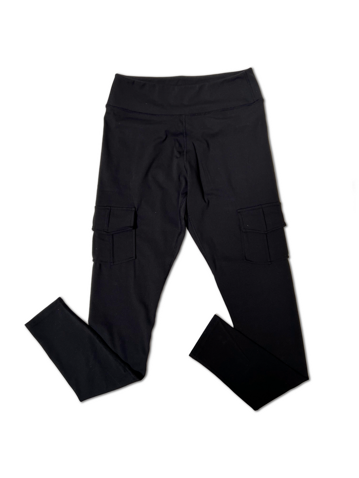 Total Package - Black Cargo Pocket Yoga Band Leggings