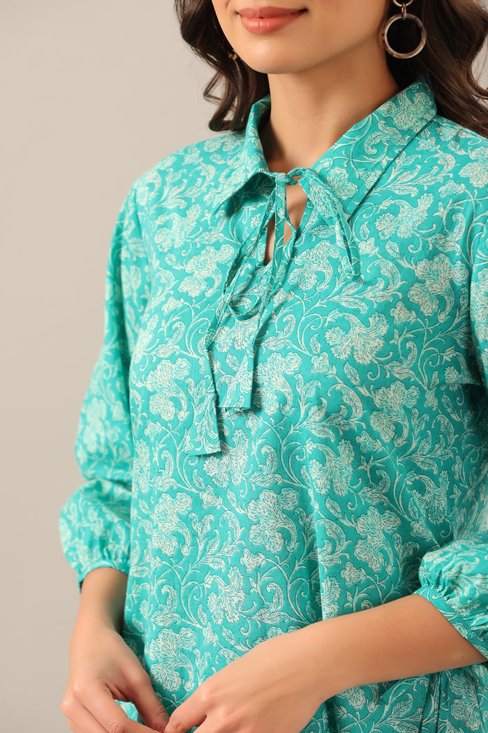 Turquoise Jaal on Cotton Co-ord Set
