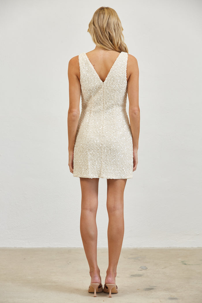 Tweed V-Neck Mini Dress
