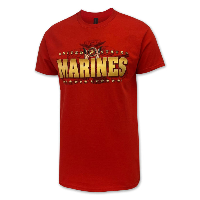 United States Marines Gold Flags T-Shirt (Red)