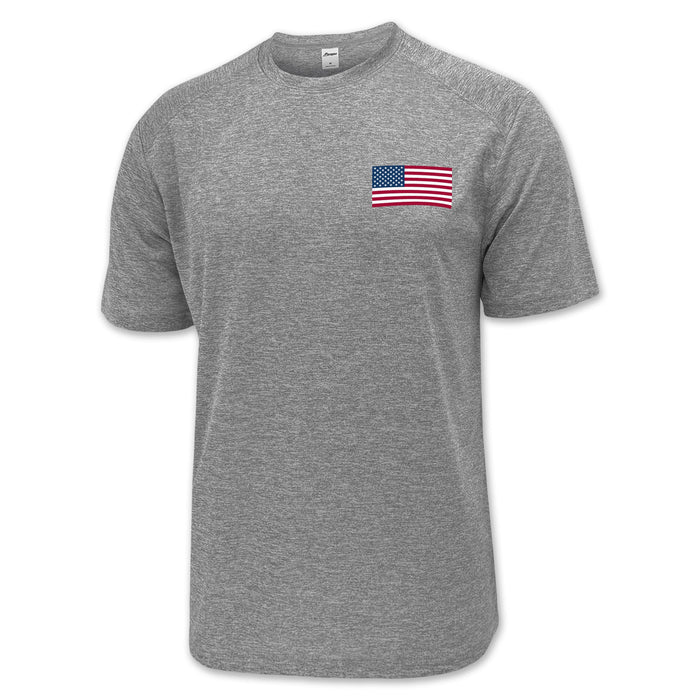 USA Flag Performance Left Chest T-Shirt (Grey)