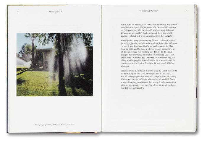 Open book with a photograph of a sunlit garden and text on a white background