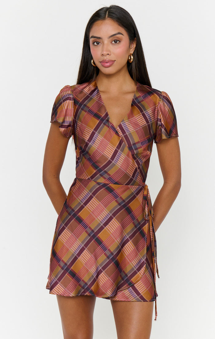 Whitney Wrap Mini Dress ~ Rich Plaid