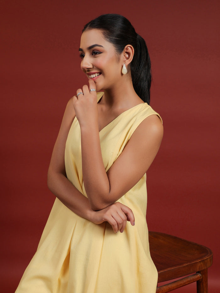Women's Yellow Cotton A line Kurta with Trousers