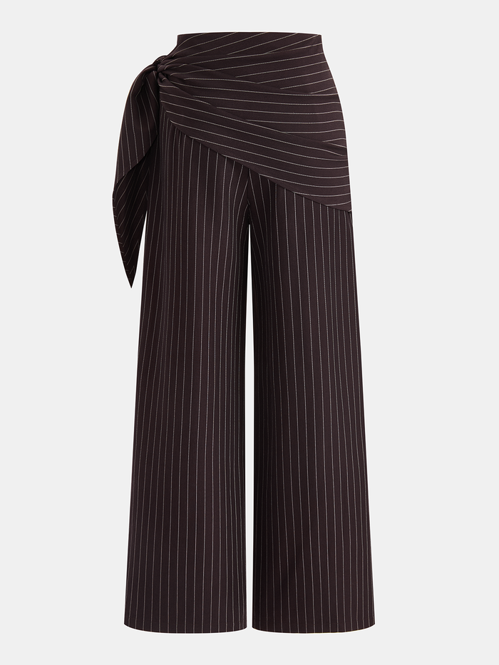 Wrap Tie-Waist Pinstripe Wide-Leg Pants