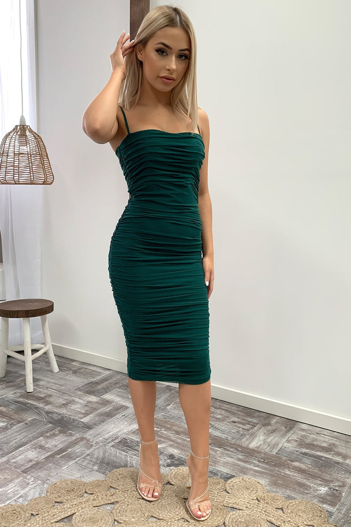 Zena Mesh Midi Dress - Emerald