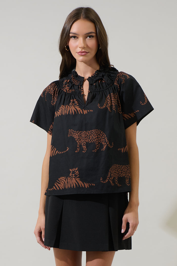 Zenzi Jungle Darthy Smocked Top