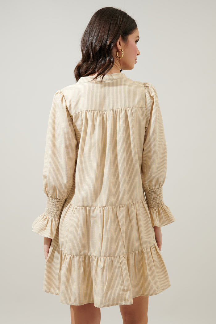 Zephyr Ticking Stripe Babydoll Tiered Mini Dress